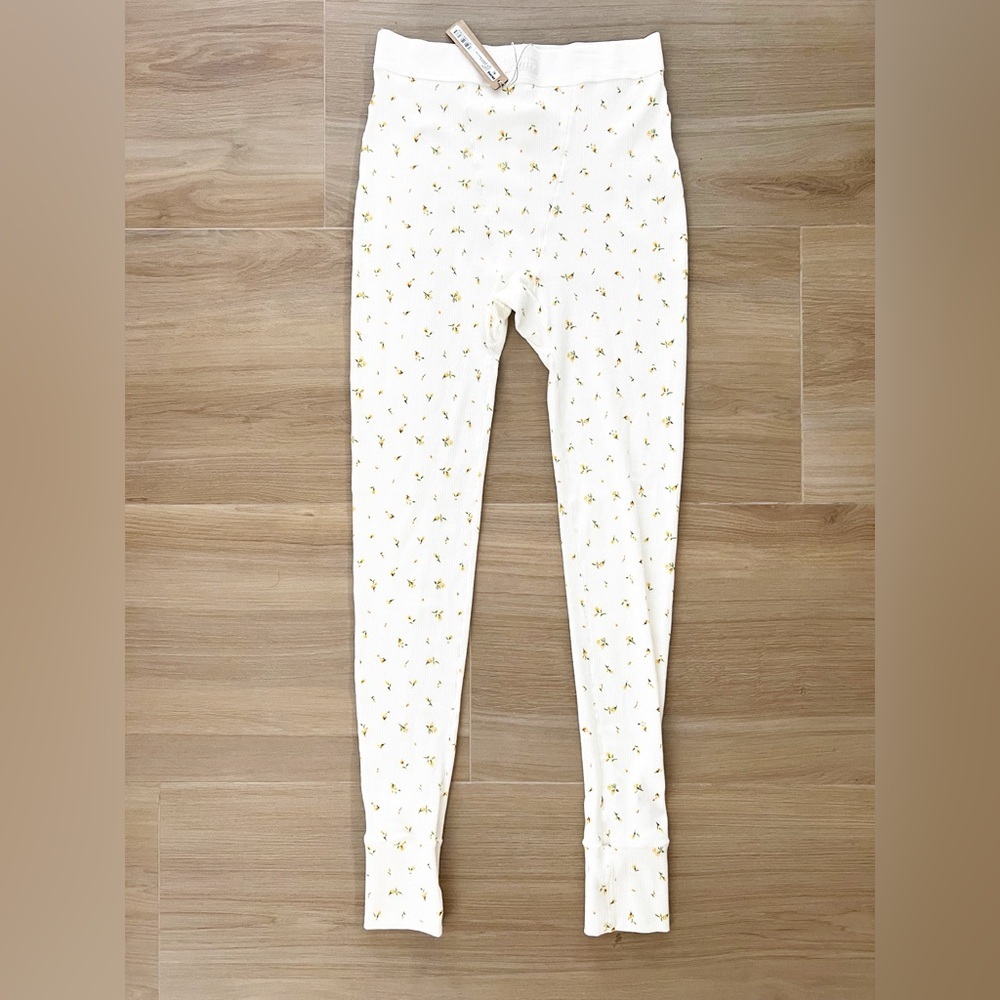 Skims Leggings Cream Marigold Floral Ribbed Knit Cotton Limited Edition Medium - Picture 4 of 6